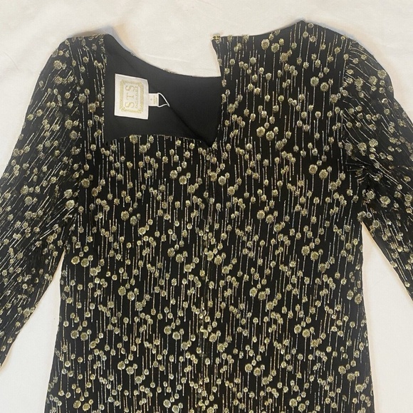Sail To Sable Clifton Black Dress Size 4 Long Sleeve Metallic Gold Dot NWT $198 - Picture 11 of 16